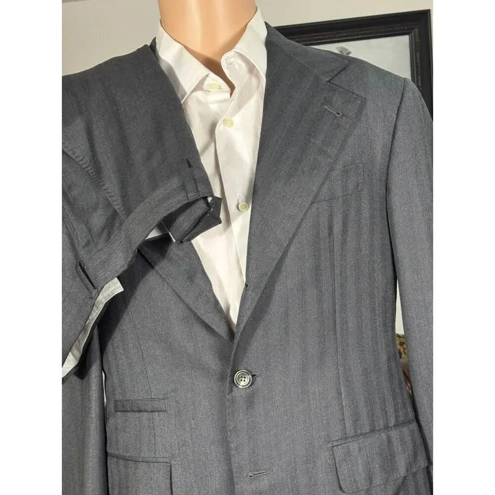 Brunello Cucinelli Charcoal Gray Herringbone 2 piece Suit 50EU 40R 34x28